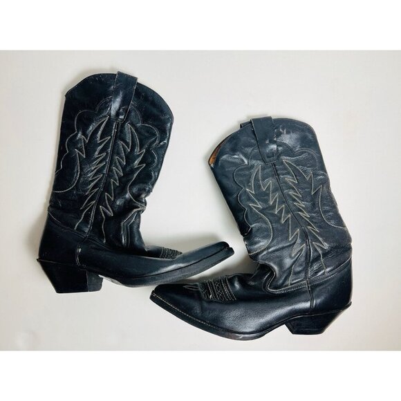 Mens Black Owings Vintage Cowboy Boots Leather Spain - Picture 1 of 10